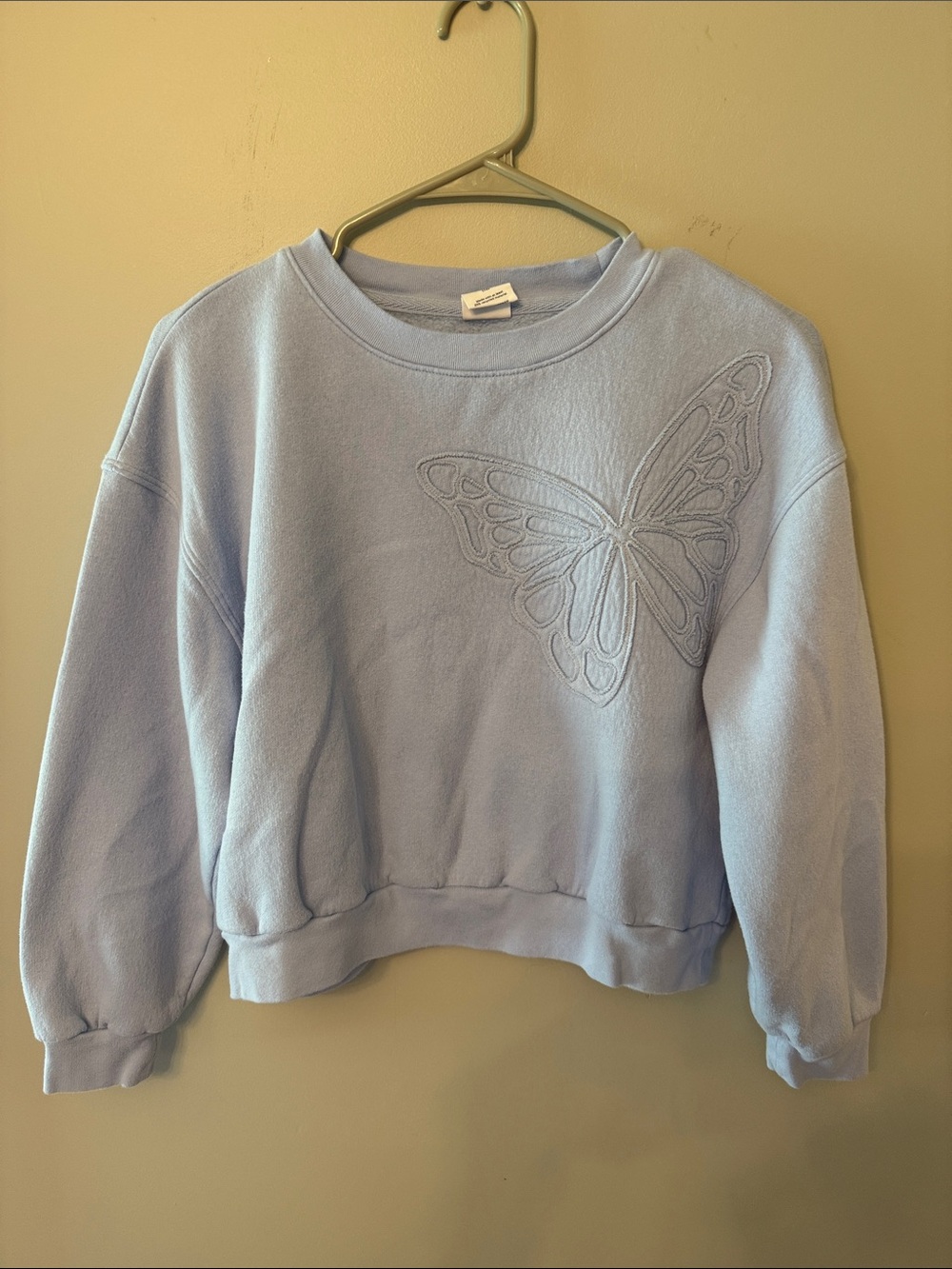 Light Blue Butterfly Embroidered Crewneck Sweatshirt, Size xl 12